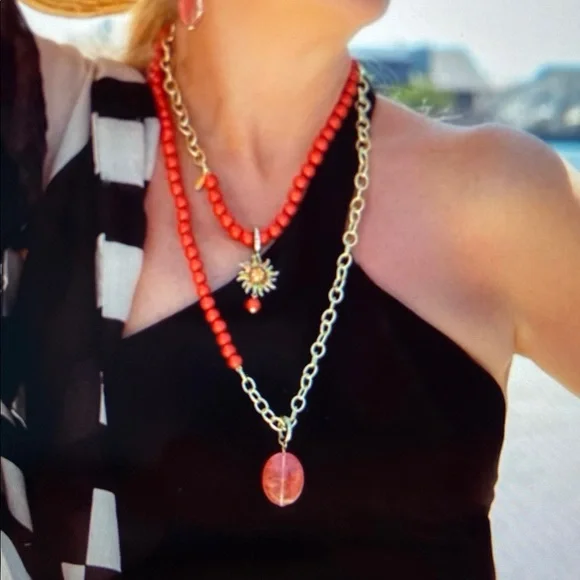 Heidi Daus Loop Back Around Transformable Charms Long Necklace Coral 52”L - Picture 13 of 13